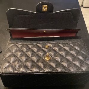 Chanel Large Classic Flap Bag. Black/Burgundy